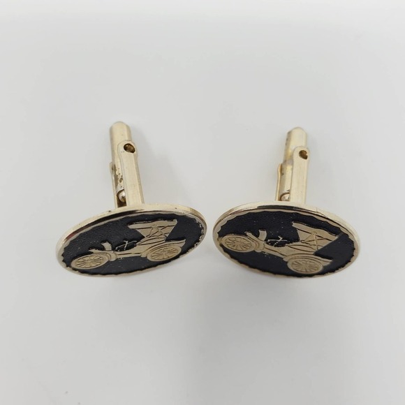 Vintage Old Modern Car Automobile Round Metal Cufflinks Set of 2 - Picture 3 of 8